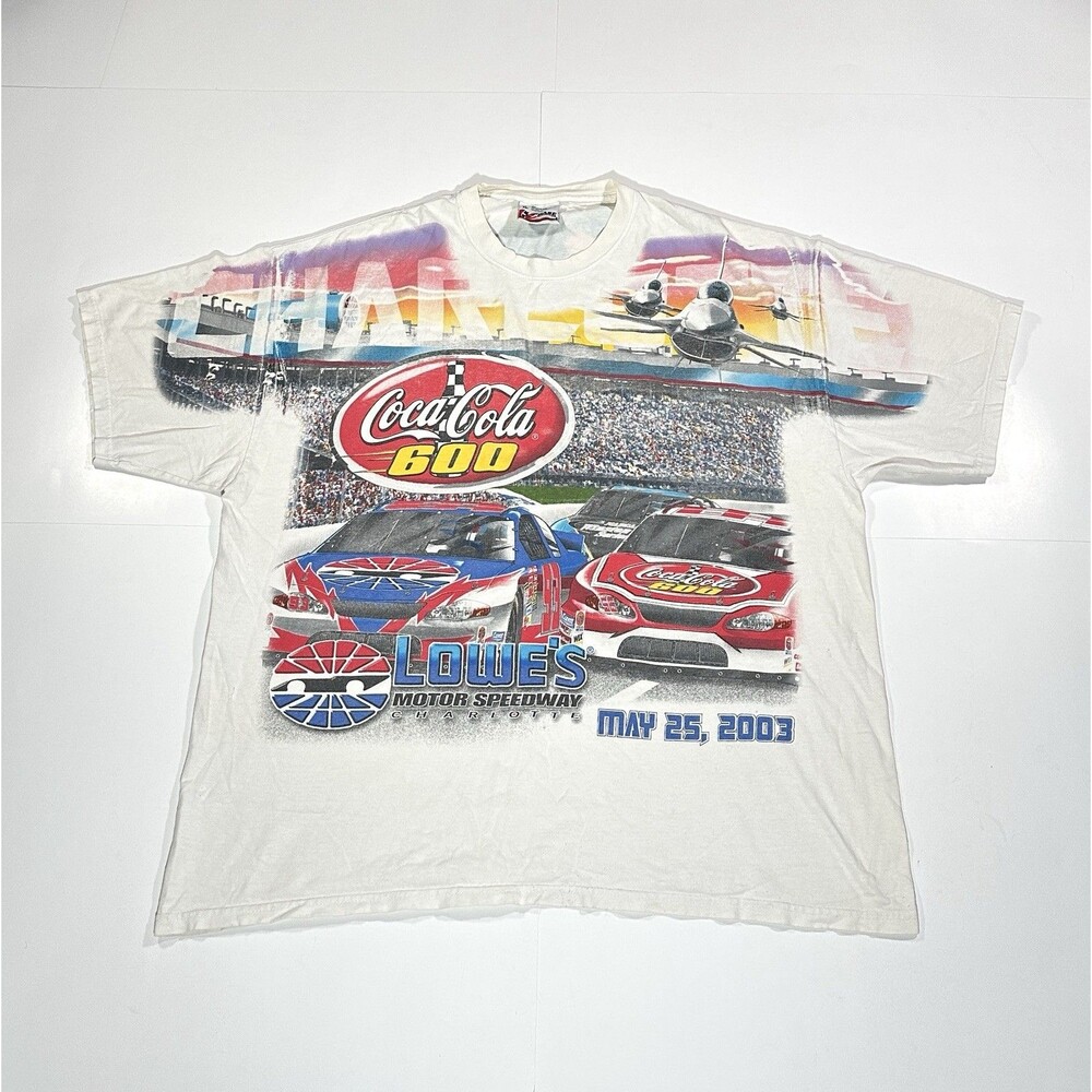 Vintage Chase NASCAR Coca Cola 600 Lowes T-Shirt XL All Over Print Two Sided Y2K